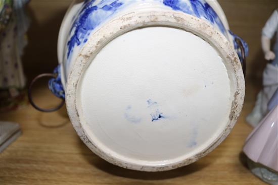 A Chinese blue and white vessel, burner and stand